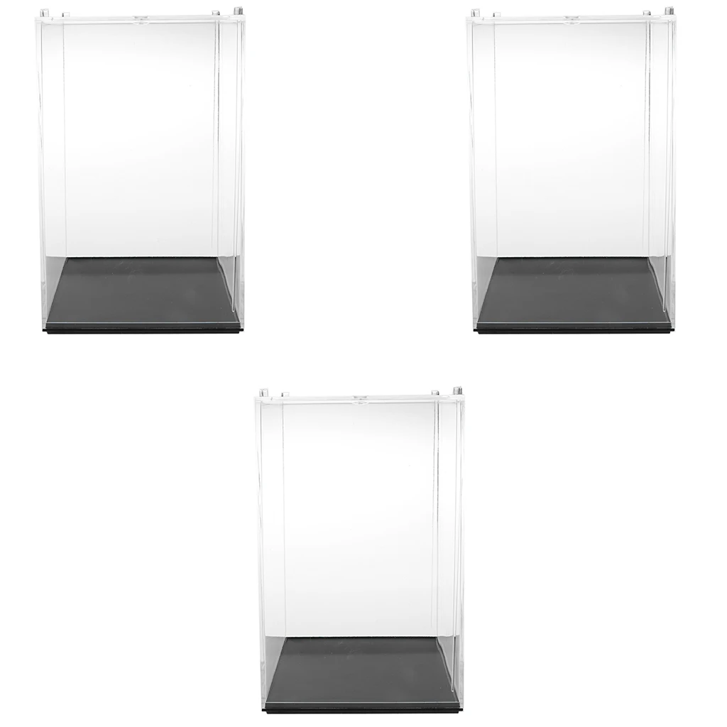 3Pcs Clear Display Case Box Show Case with Black Base Acrylic Box for Collection 4x4x5.5 Inch