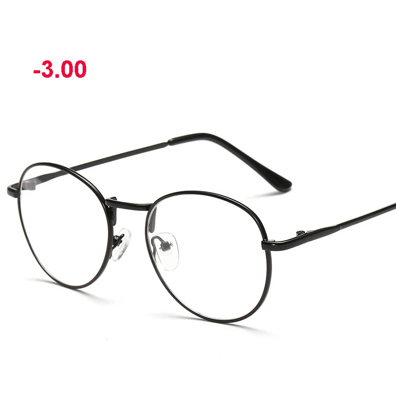 Готовые Очки для близорукости, новые дизайнерские женские очки, оптические металлические круглые близорукие очки, прозрачные линзы, очки черного и серебристого цвета - Цвет оправы: black -3.00