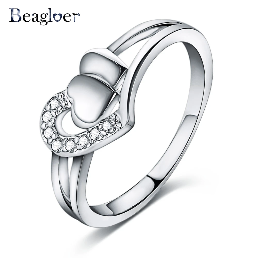 Download Beagloer Brand Classic Romantic Double Heart Ring Silver Color Women Engagement Wedding Ring ...