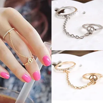 

Trend all-match Jewelry Vintage Chain Link Two Finger Rings For Women Double Ring Alloy Foliage Wedding Love Anillos