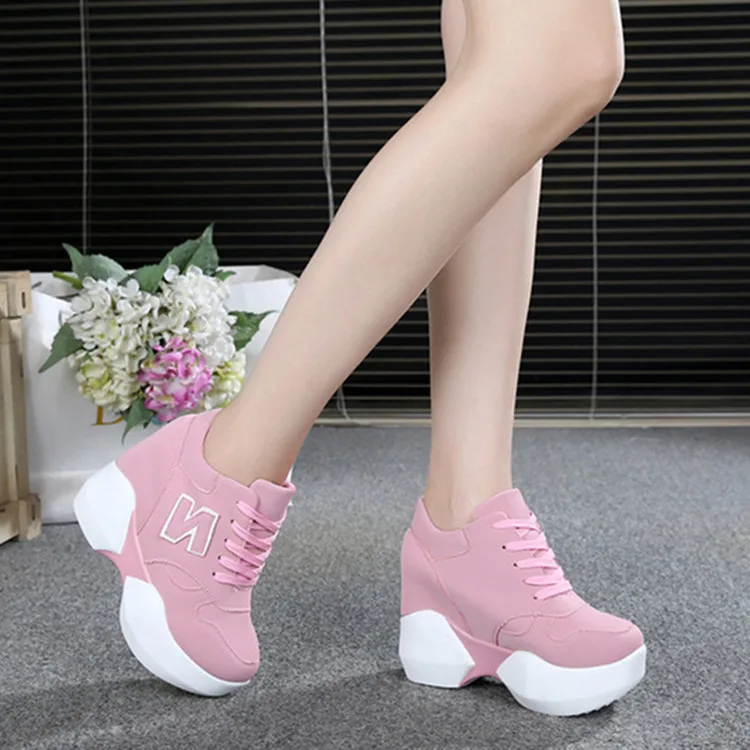 Women Sneakers 2019 Spring Autumn High Heels Ladies Casual Shoes Women Wedges platform shoes Female Thick Bottom Trainers