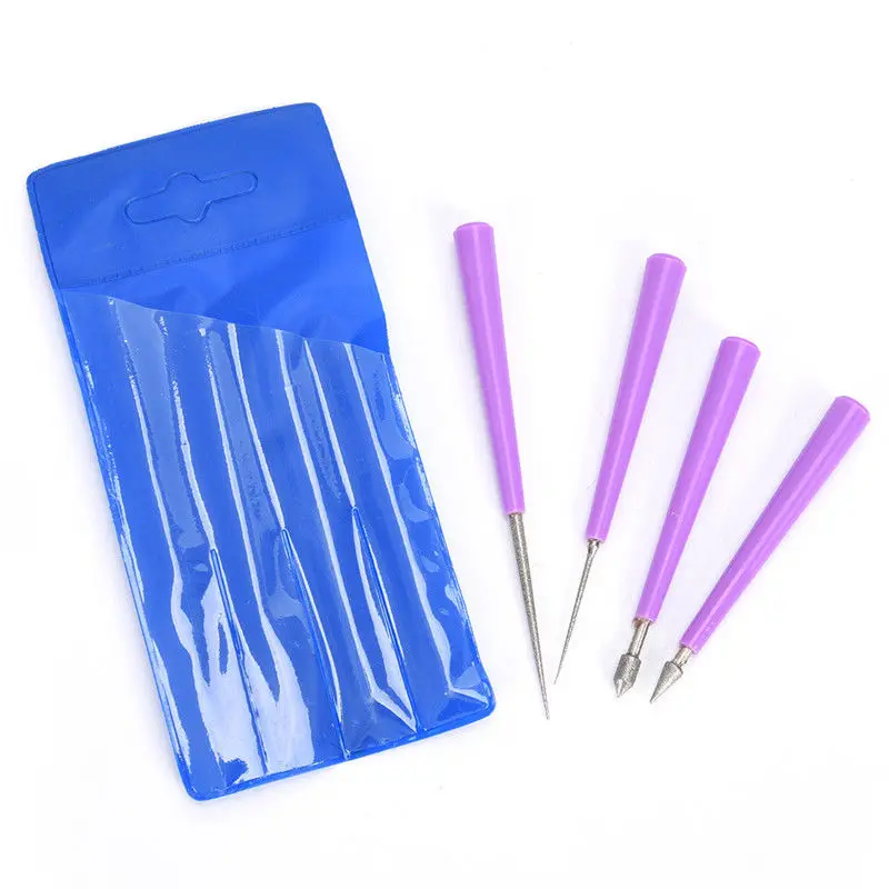 4pcs Purple Woodworking Hand Craft Tool Set Jewelry Making Diamond Pearl Glass Bead Reamer Burr Beading Hole Enlarger Tool