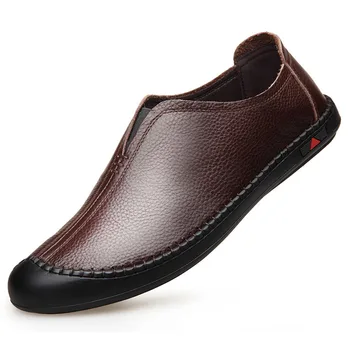 

2019 novel and unique handmade stitching casual men's leather shoes top layer leather soft bottom leather casual shoes men