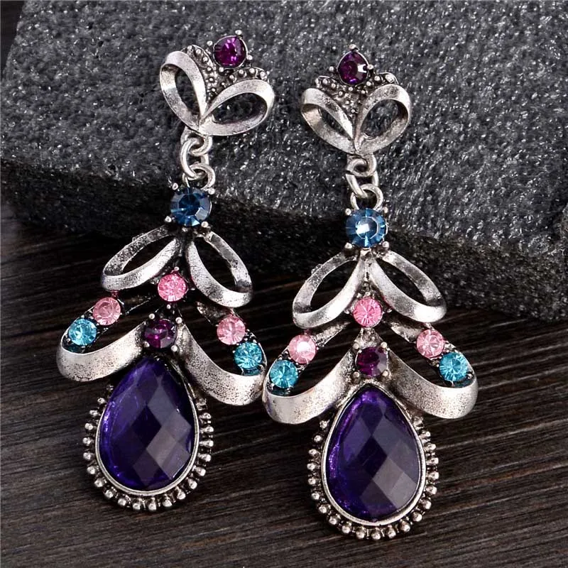 

MISANANRYNE Luxury purple Waterdrop Crystal Earrings for Women Large Dangle Bridal Earrings Wedding Accessories