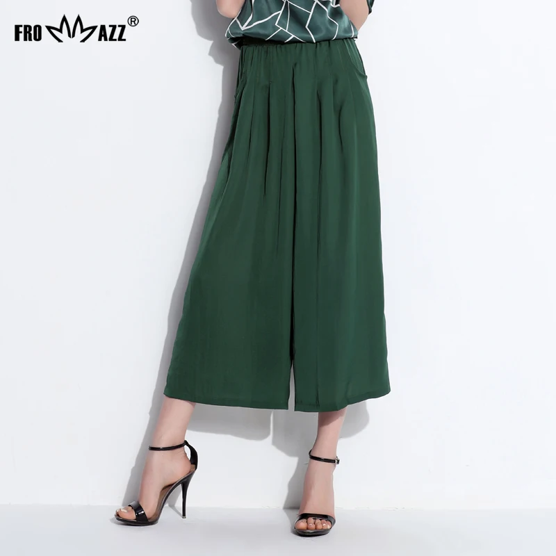

FROMMAZZ 2018 New Summer Women Lady Loose Mid Solid Casual Wide Leg Ankle-Length Pants FS17131
