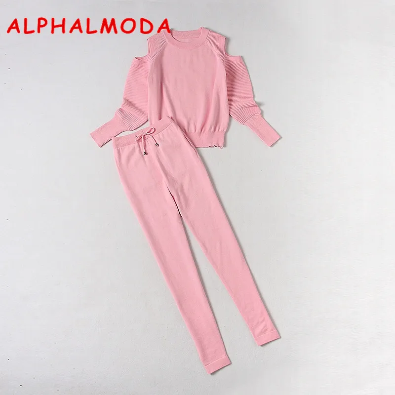 Женский трикотажный спортивный костюм ALPHALMODA Однотонный свитер с открытыми