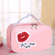 Портативная косметичка черного и розового цвета, женская косметичка с красными губами и буквами, модная Женская дорожная сумка для хранения