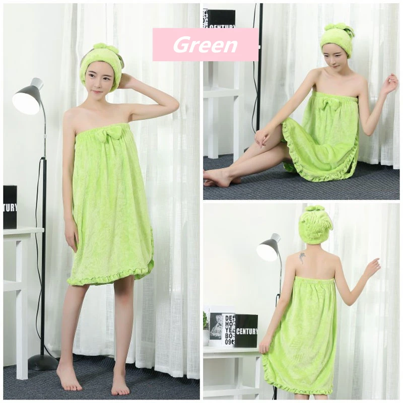 Cute Women Bathrobe With Shower Cap Solid Knee-Length Pajamas Flannel Off Shoulder Dressing Gowns For Women New Sleeveless Robes (11)