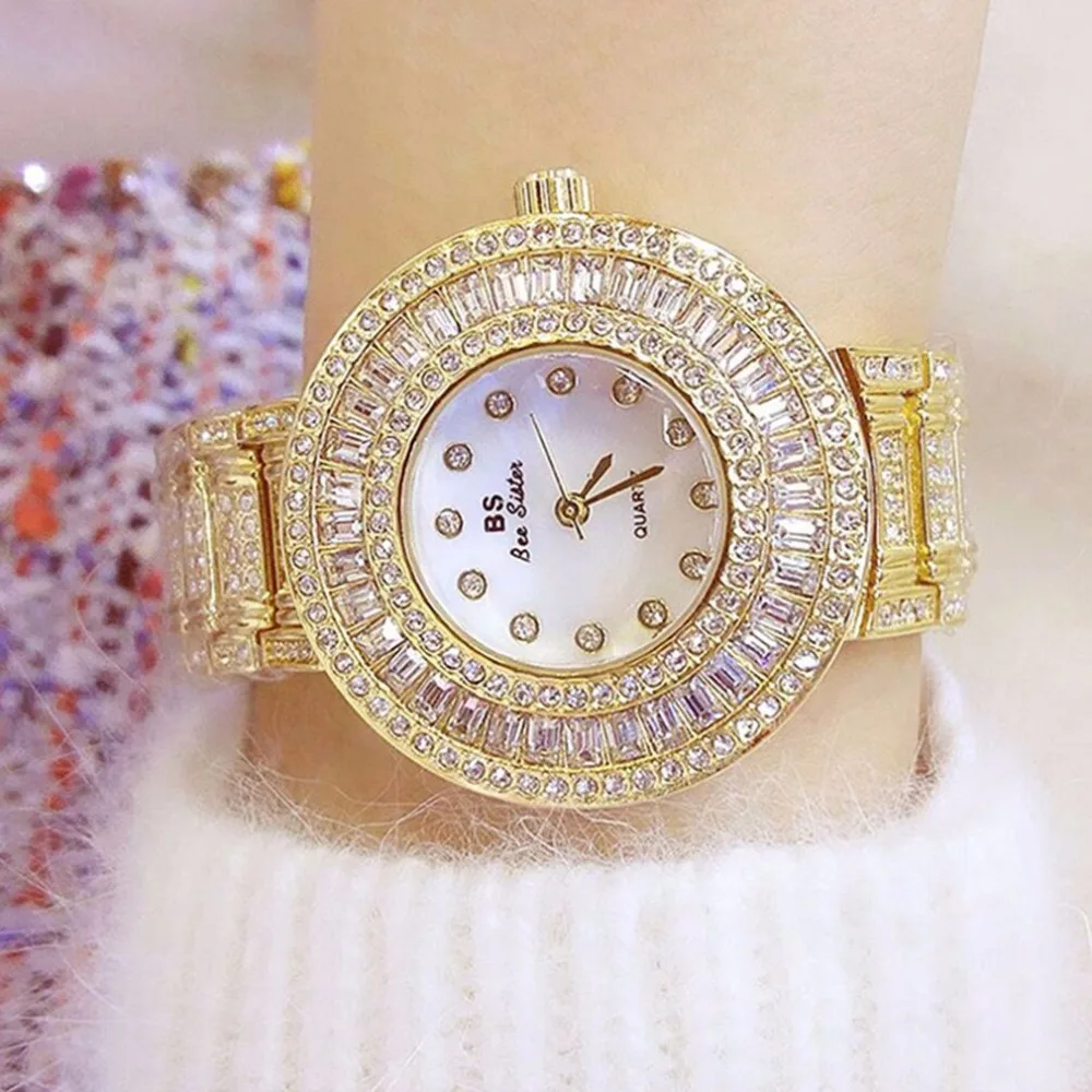 Новые роскошные женские часы розовое золото 2018 горный хрусталь полный алмазов женское платье часы