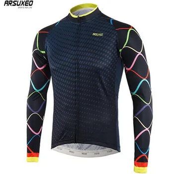 

ARSUXEO Men's Full Zipper Cycling Jersey Bicycle Bike Shirt Long Sleeves Breathable MTB Mountain Jerseys Clothing