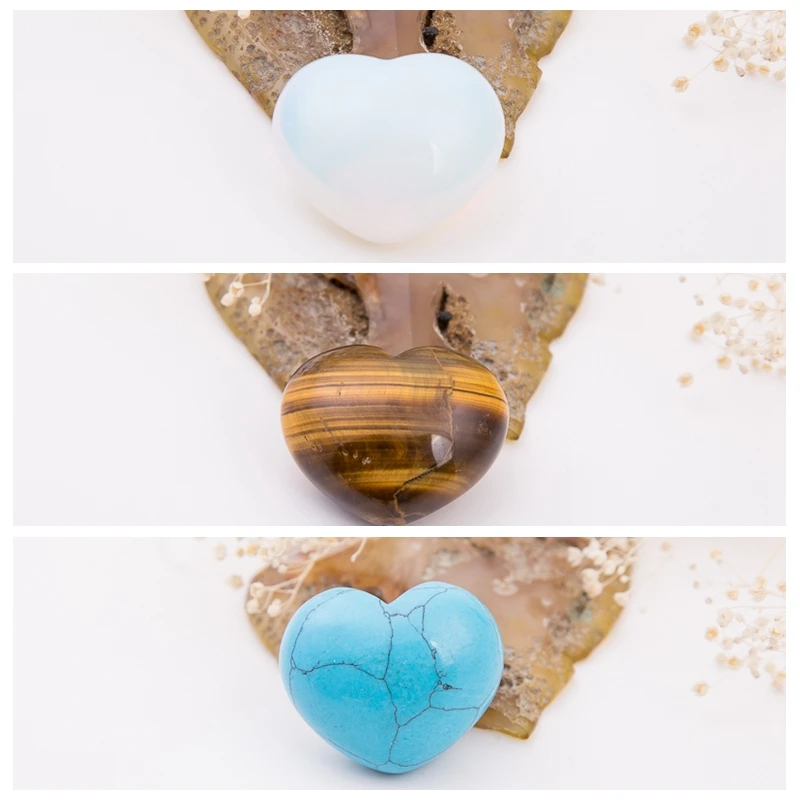 

NATURAL STONE Amethyst Opal Rose Tiger Eye Quartz Fluorite 30mm Heart Shape Turquoise Lapis Crystal Chakra Carved Healing Reiki