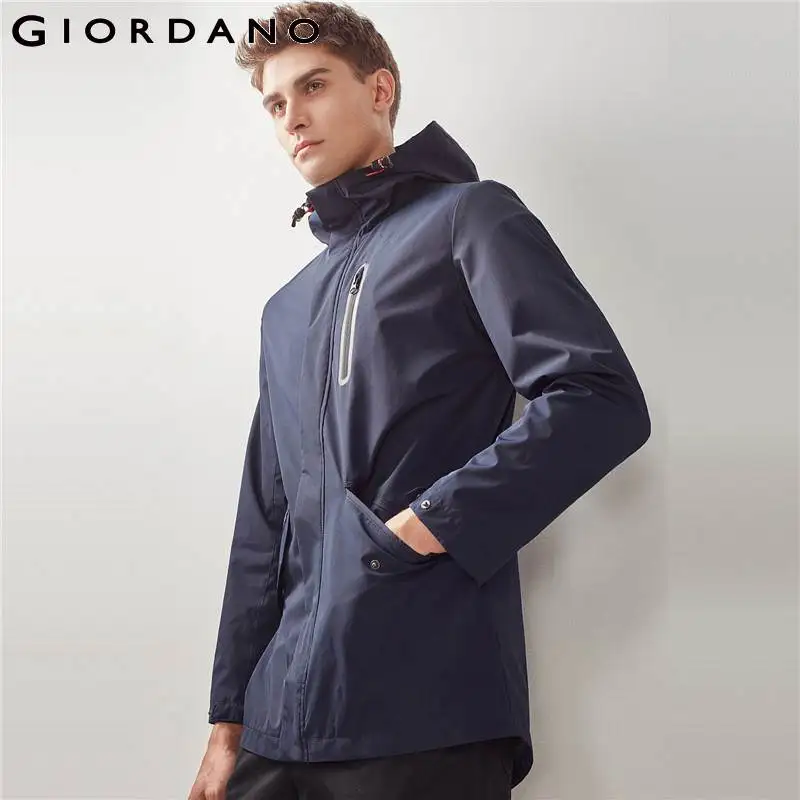 Мужская куртка с капюшоном Giordano водонепроницаемая длинным рукавом и эластичным