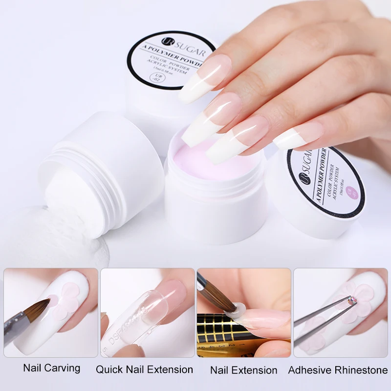 

UR SUGAR 15ml 3 in 1 Acrylic Powder Pink Clear White 3D Carving Extension Polymer Powder Gradient French Nail Art Glitter