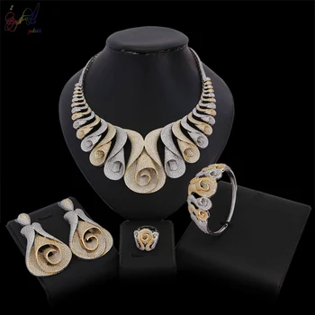 

Yulaili 2018 Luxury Atmosphere Style Women Necklace Bracelet Earrings Ring Costume American Zircon Stone Top Quality Jewelry Set