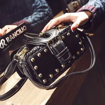 

European style 2020 Fashion New Handbags Quality PU leather Women bag Retro Lady Hand bag Rivet Shoulder Female Messenger bag