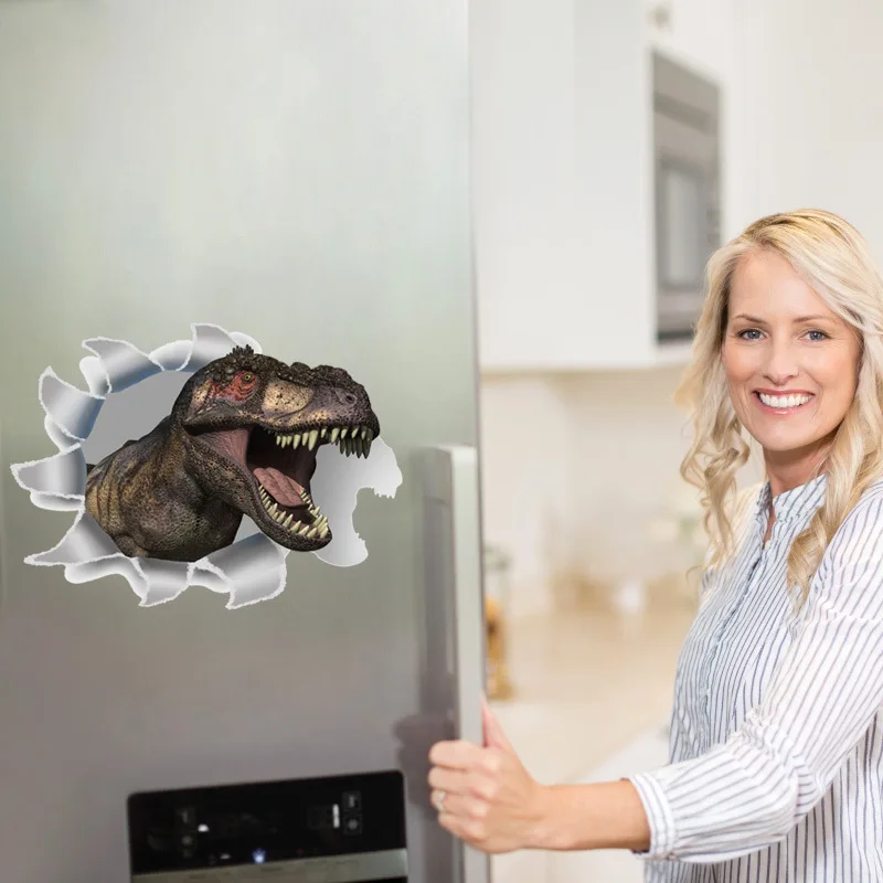 Винил 3D Динозавры наклейки на стену Детская комната украшения дома Наклейки на стены, окна плакат настенная бумага Фреска Холодильник туалет
