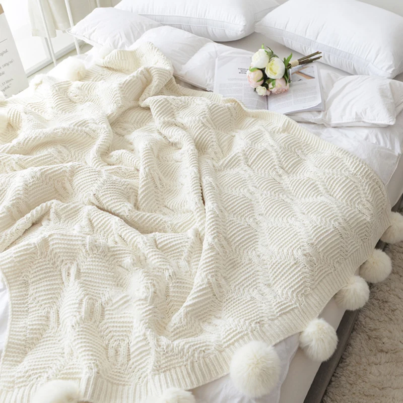 

Explosion Net Red Ball Carpet Chenille Knit Wool Ball Carpet Nordic Decorative Air Conditioning Blanket Sofa Blanket QT022-40