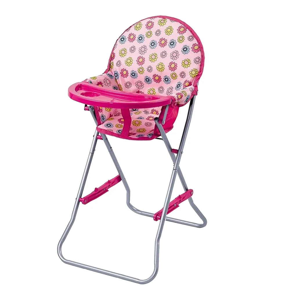 Dollhouse Miniature Nursery Furniture Toy Realistic Baby Doll Playset – Rose Red Foldable High Chair Dining Chair