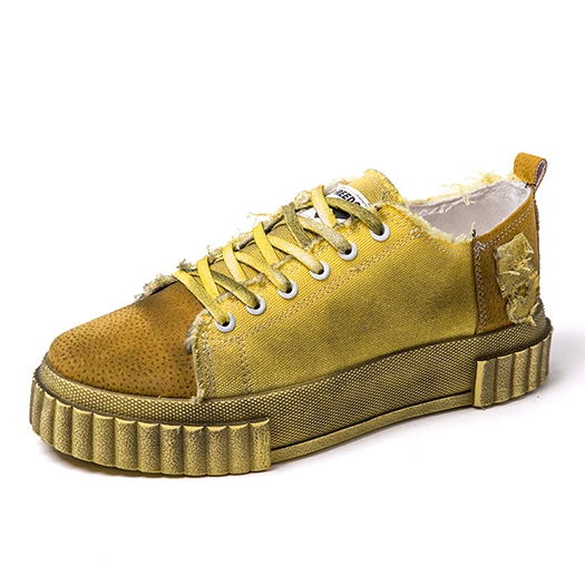 Дизайнерская повседневная обувь на платформе; мужская обувь на толстой резиновой подошве в винтажном стиле с высоким берцем; цвет желтый, зеленый; парусиновая обувь в стиле хип-хоп; кроссовки на плоской подошве со шнуровкой - Цвет: Yellow