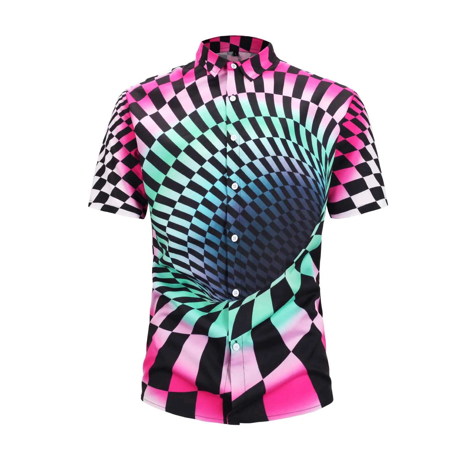 

Short Sleeve Beach Hawaiian Shirt Men Summer Style Vertigo Hypnotic Male Casual Shirt Regular Size Party Holiday Fit Slim Tops