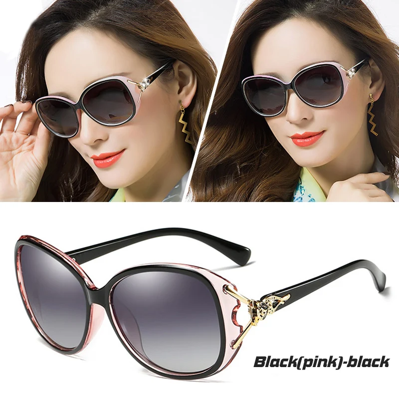Новинка, модные негабаритные поляризованные солнцезащитные очки в оправе лисы, женские брендовые дизайнерские солнцезащитные очки для вождения, UV400, подарок для девушек, Oculos de sol - Цвет линз: black(pink)-black