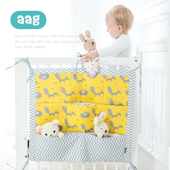 

AAG Cotton Baby Bed Hanging Storage Bag Newborn Cot Crib Organizer Infant Toy Diaper Pocket for Crib Bedding Accessories 20