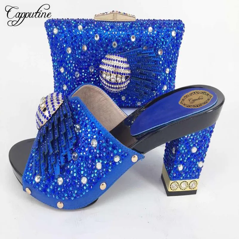 Capputine Hot Sale Italian Rhinestone Shoes And Bag Set For Party Latest African Shoes With ...