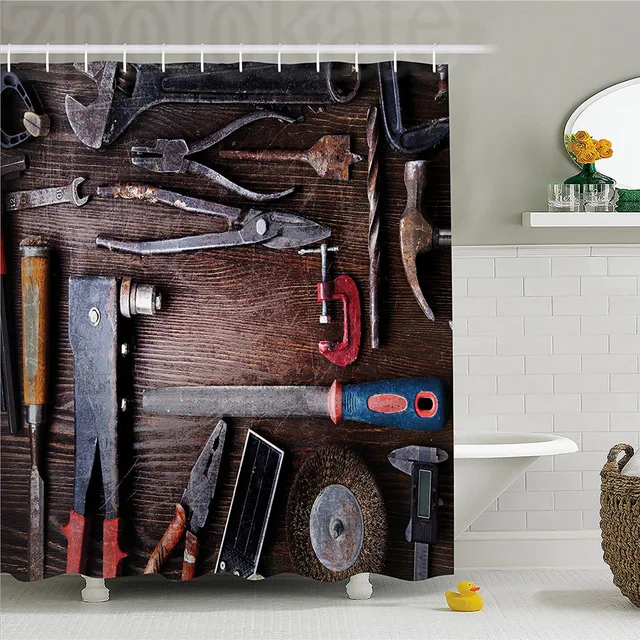 Decor Shower Curtain Crafting Equipment Obsolete Dusty Decor Shower Curtain Crafting Equipment Obsolete Dusty Mechanic Tools Collection Carpentry Fabric Bathroom Se