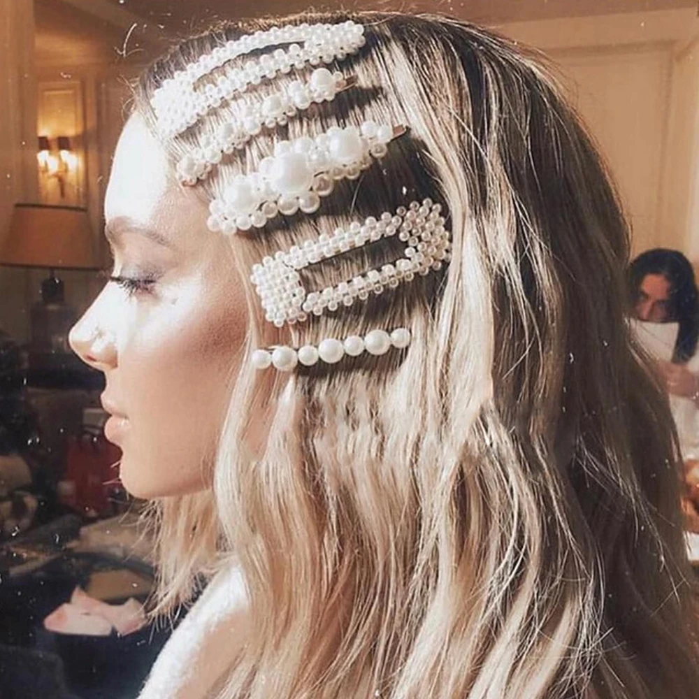 

1PC 2019 Fashion Pearl Hair Clips Bridal Wedding Women Hairpins Metal Barrettes Irregular Geometric Hair Accessories GOLD Series