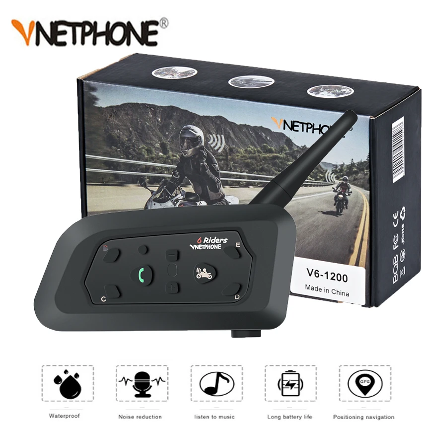 VNETPHONE 1200M 1Pcs Wireless Bluetooth Motorcycle Helmet Intercom 6 Riders Interphone Headset Support Mp3 Intercomunicador Moto