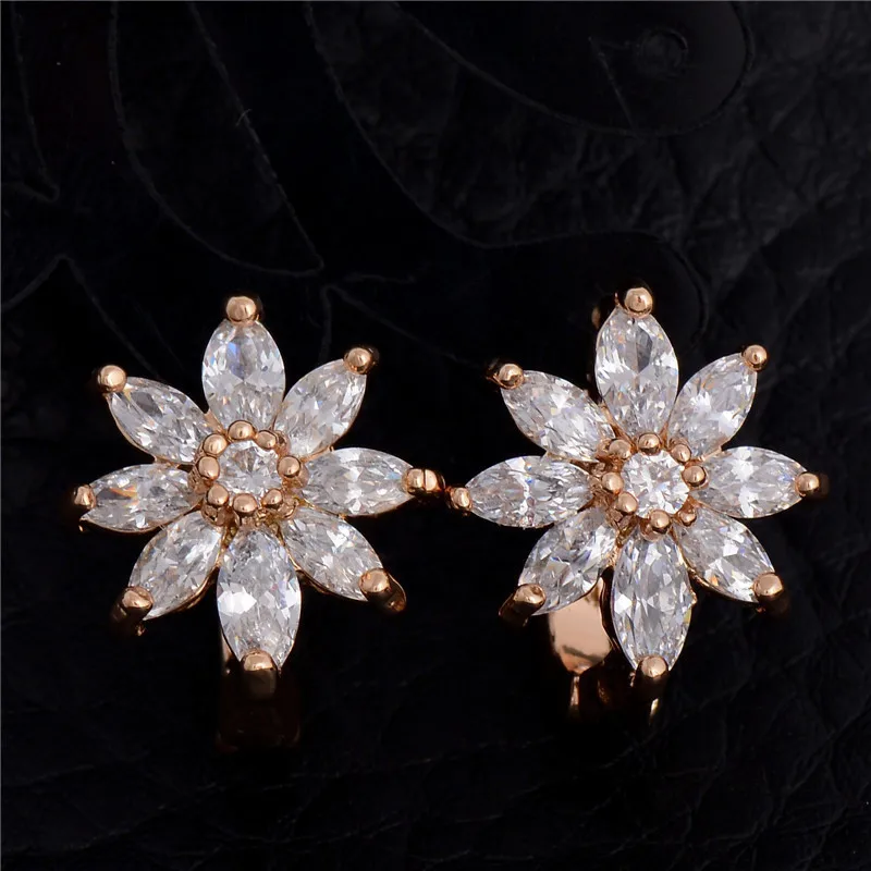 Высокое качество shuangr CZ циркониевые кристаллы цветок серьги-гвоздики для женщин модные свадебные ювелирные изделия Букле д 'ореиль женские серьги
