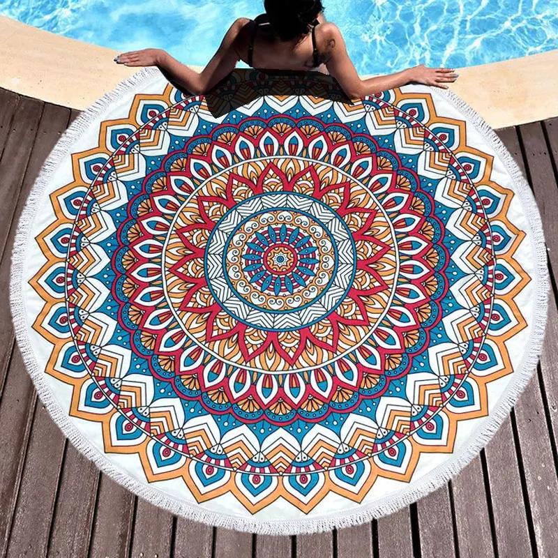 

Beach Mat Microfiber Mandala Beach Towel Round 1.5m Large Size Summer Swiming Sunbathing Circle Sea Towels For Adults Beachtowel