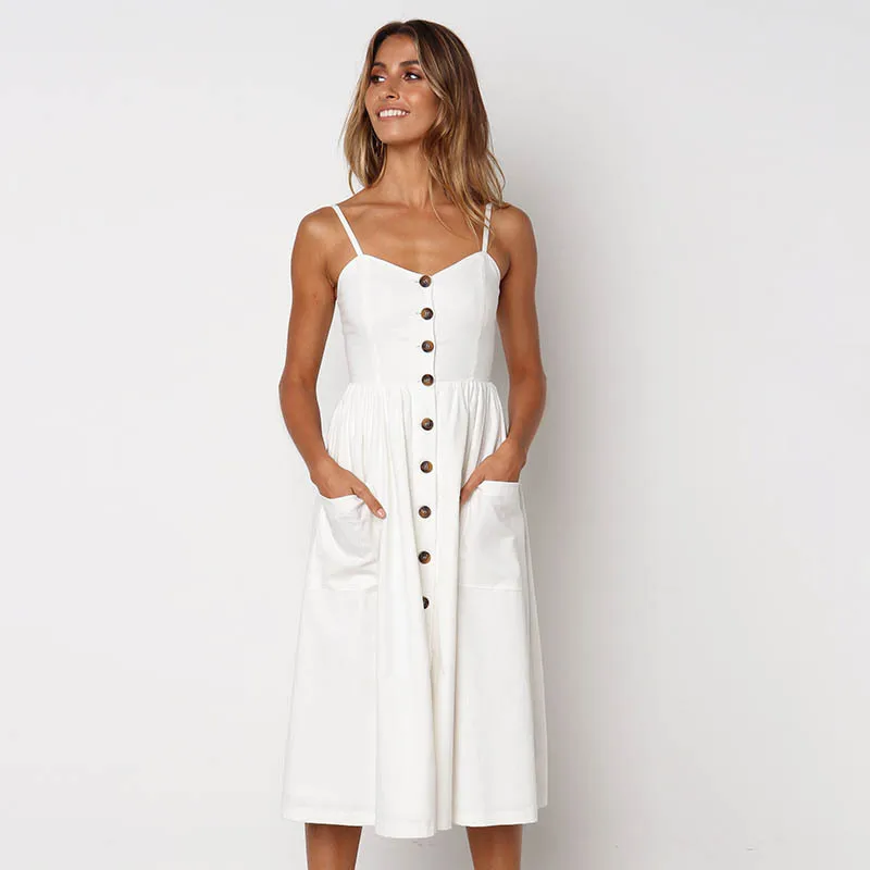 button up spaghetti strap dress