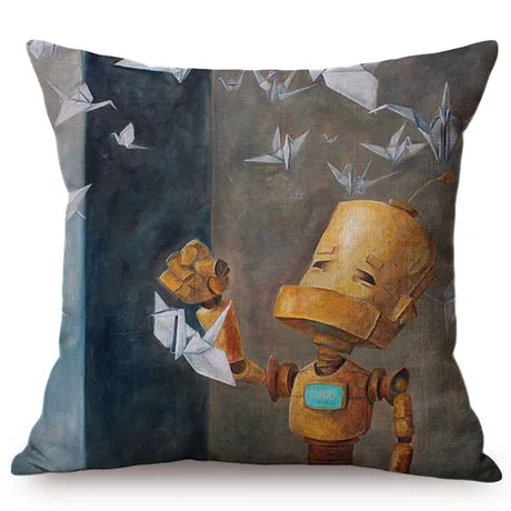 18 Nordic Adorable Robot Characters Cartoon Decorative Throw Pillow Cover Cotton Linen Chair Seat Cushion Cover Cases for Car K102-9
