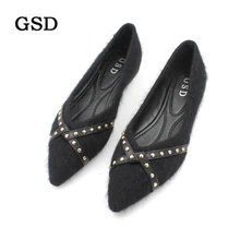 Женская обувь на плоской подошве; Новая модная повседневная обувь с заклепками; женские туфли-лодочки с острым носком; женские черные шерстяные туфли; zapatos de mujer