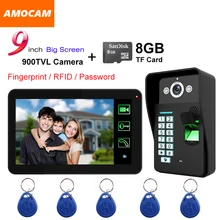 9 Touch Monitor Video Record video door phone Intercom Doorbell Fingerprint Password Code ID Card 8GB