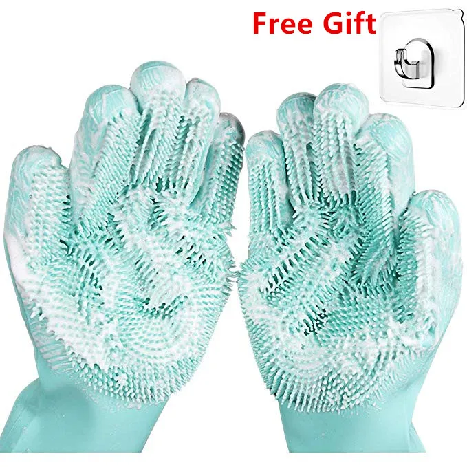 

1 Pair Magic Silicone Dishwashing Scrubber Dish Car Pet Washing Sponge Rubber Scrub Gloves Kitchen Cleaning