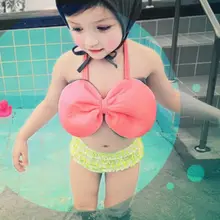 Новинка; детский купальный костюм для маленьких девочек; купальный костюм с бантиком; комплект бикини с низкой талией; пляжная одежда; купальный костюм; повязка на голову; комплект бикини для малышей