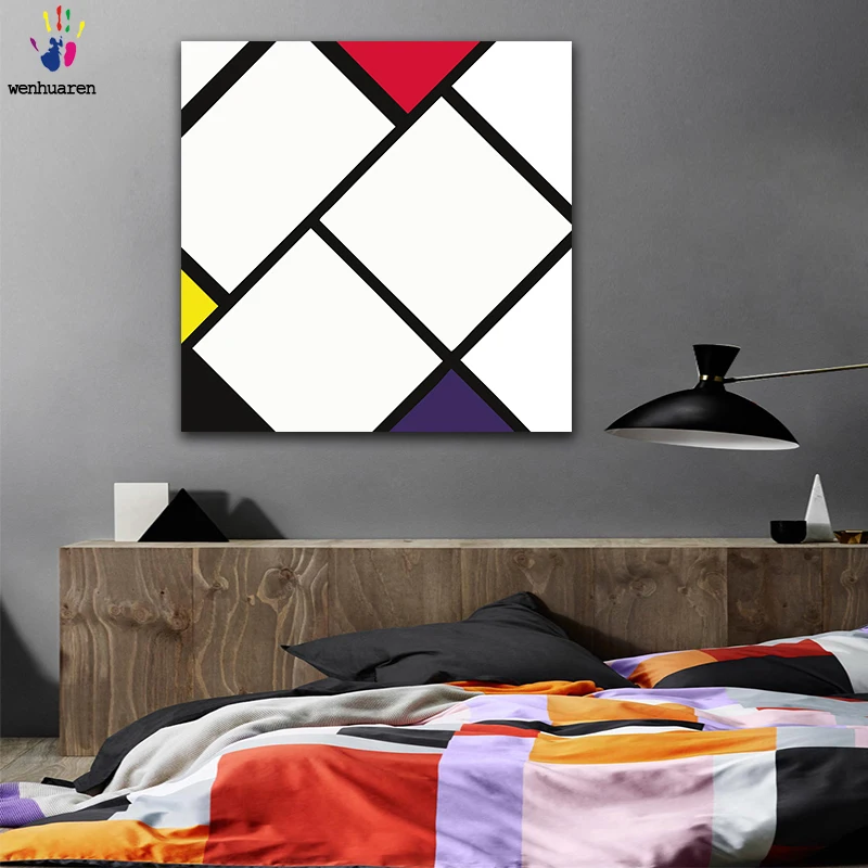 

DIY colorings pictures by numbers with colors Mondrian color block plaid picture drawing painting by numbers framed