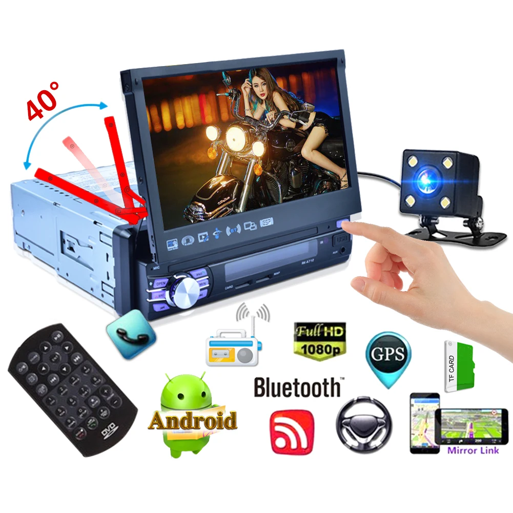 Top 1 Din Car Radio Android 7 Inch Car DVD Player Stereo Telescopic Screen Car MP5 Quad-core System GPS Navigation WIFI Player 11