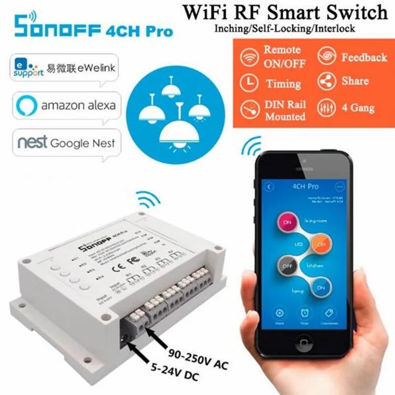 ITEAD Sonoff 4CH Pro Wi Fi Smart Switch 433 мГц дистанционное управление Настенные переключатели