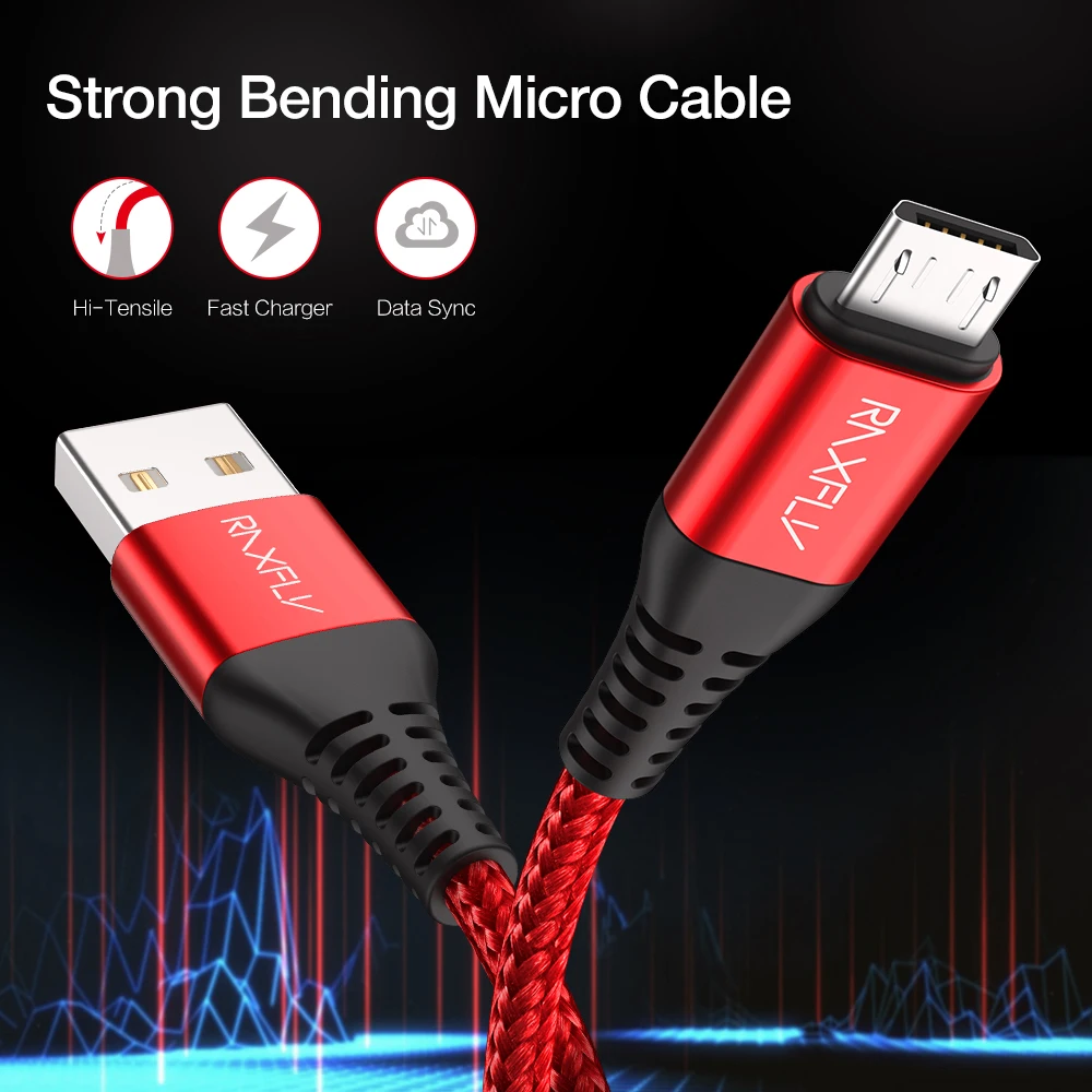 Кабель Micro USB RAXFLY для Xiaomi Redmi Note 5 4X 1 м нейлоновый кабель быстрой зарядки и