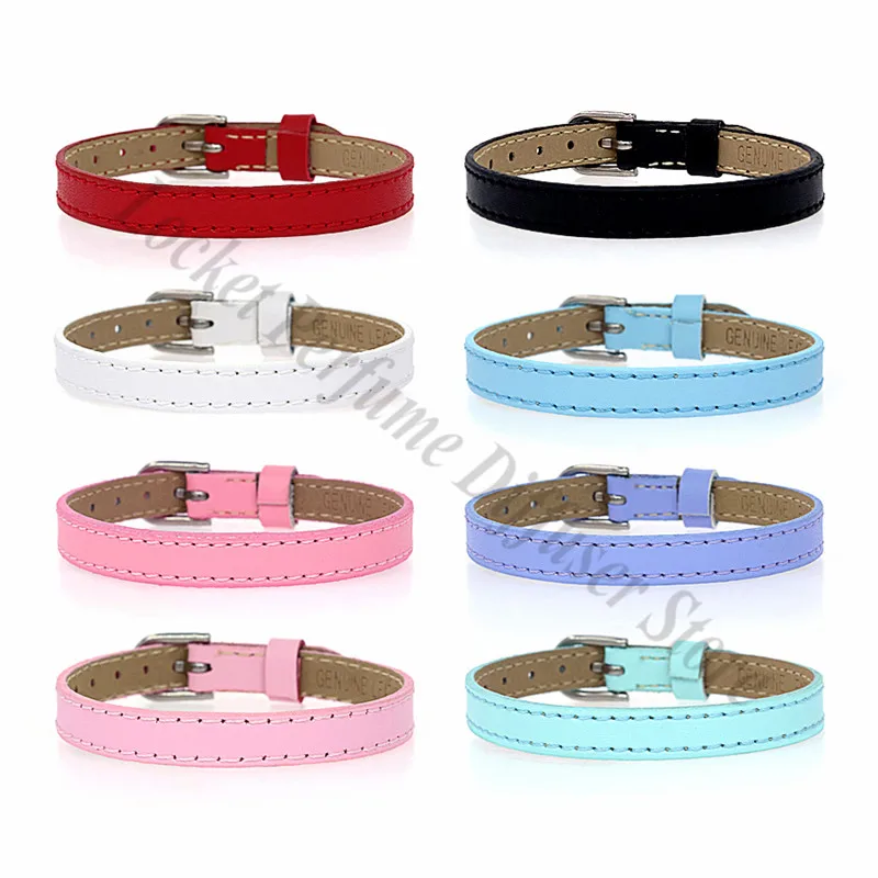 10pcs 8mm 10mm Genuine Real Leather Wristband Bracelet Fit 8mm 10mm Slide Charms Slide Letters Women Men Jewelry Making