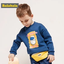 Balabala/толстовка с воротником под горло на флисовой подкладке с принтом в рубчик для маленьких мальчиков; детская толстовка с отворотом на плечах и манжетами в рубчик