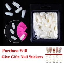 100 шт натуральный цвет французский Искусственный Дизайн ногтей балерина квадратная голова акриловый гроб наклейки для ногтей УФ гель полировка накладные ногти