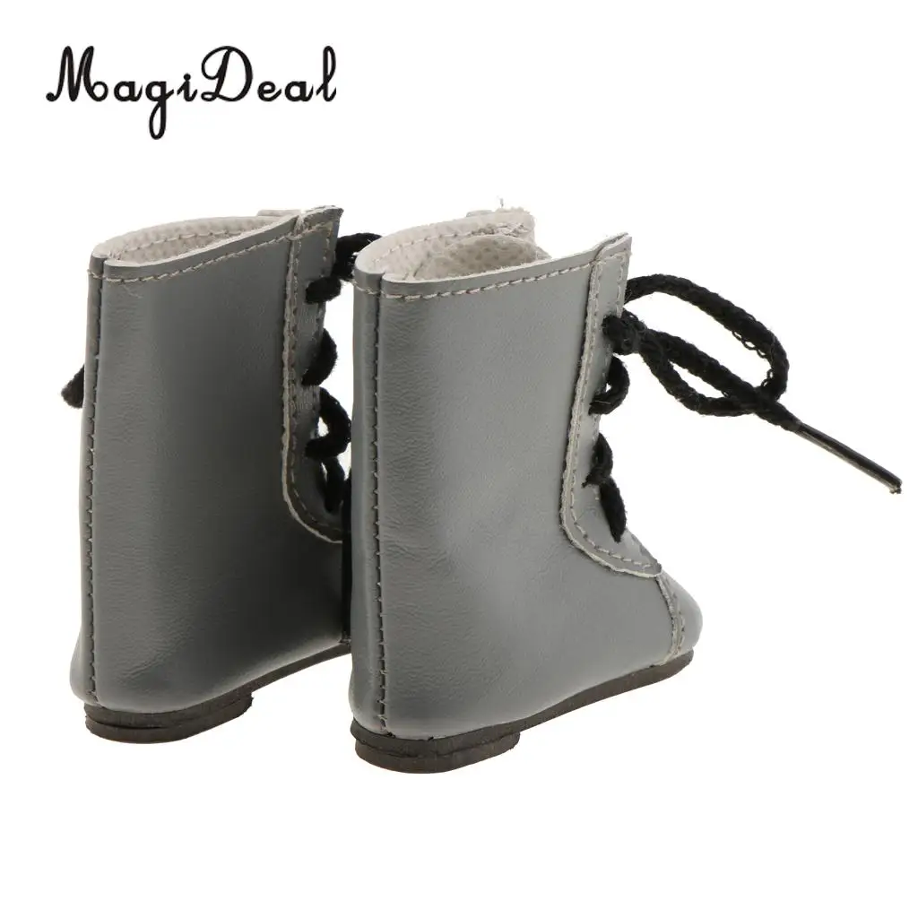 1Pair PU Leather Handmade Shoes Lace Up Combat Boots for 14 Inch   Doll Outdoor Indoor Clothing Accs