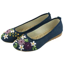 Для женщин цветок Туфли без каблуков слипоны Вышивка повседневная обувь удобные дышащие Эспадрильи на плоской подошве Обувь Женская обувь, Большие размеры 25-61 5d53