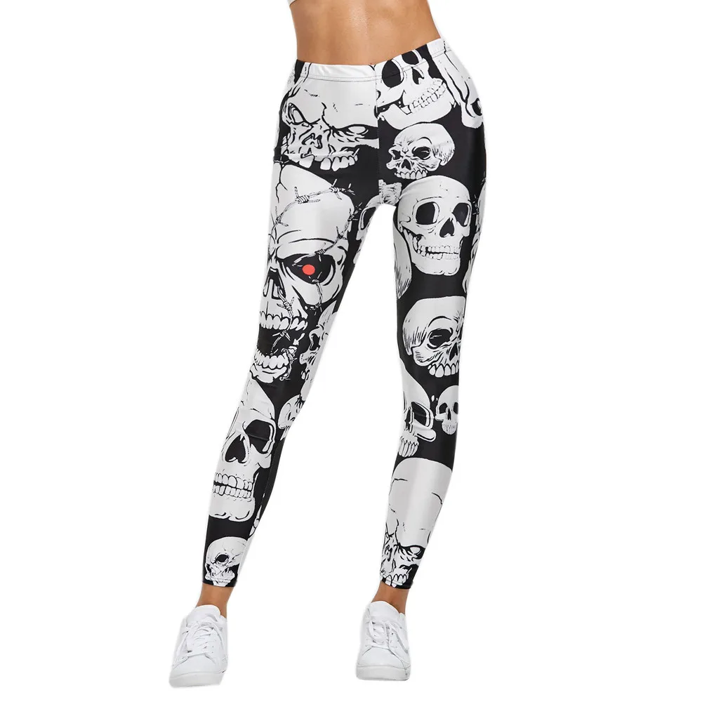 

fashion women pants unique Skull Print Sports Workout Gym Sports Pants Stretch Trouser S-XL size pantalones mujer