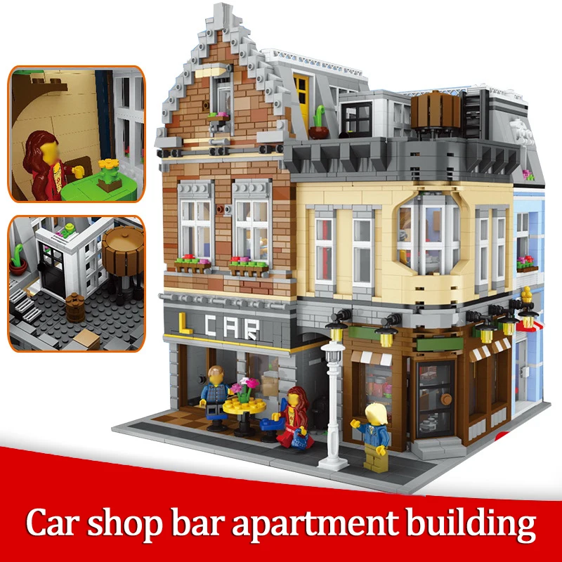

Car Shop Bar Apartment Building MOC Street View Creator 4210Pcs Building Blocks Bricks Compatible With Legoings Toys