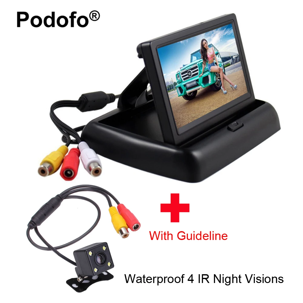 

Podofo 4.3" Foldable Car Rear View Monitor Reversing Color TFT LCD Display for Truck Vehicle Waterproof Rear View Backup Camera